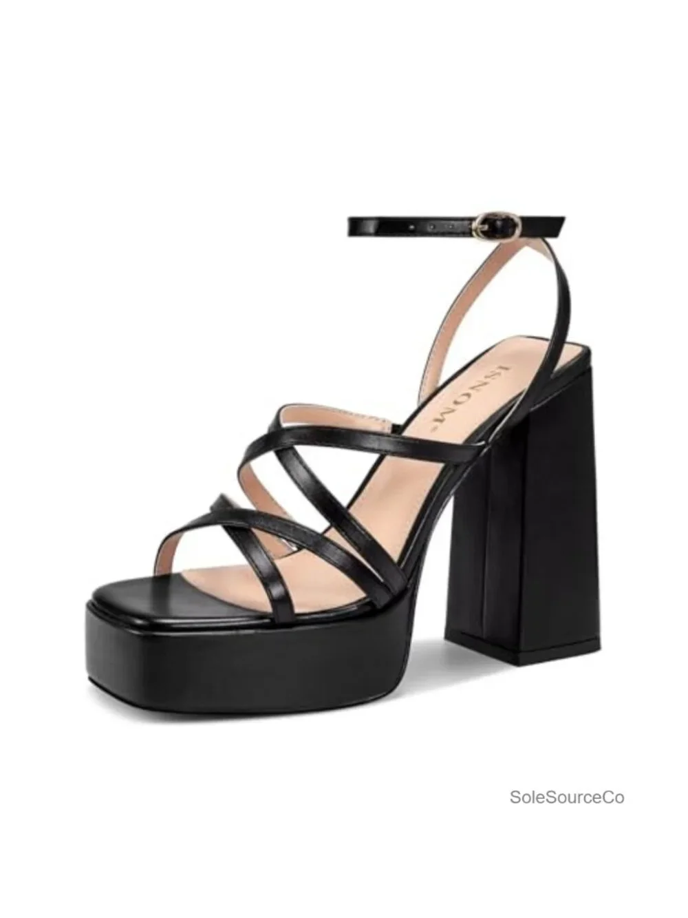 Black Platform Chunky Heels for Women, Block Heel Sandals with Open Square Toe